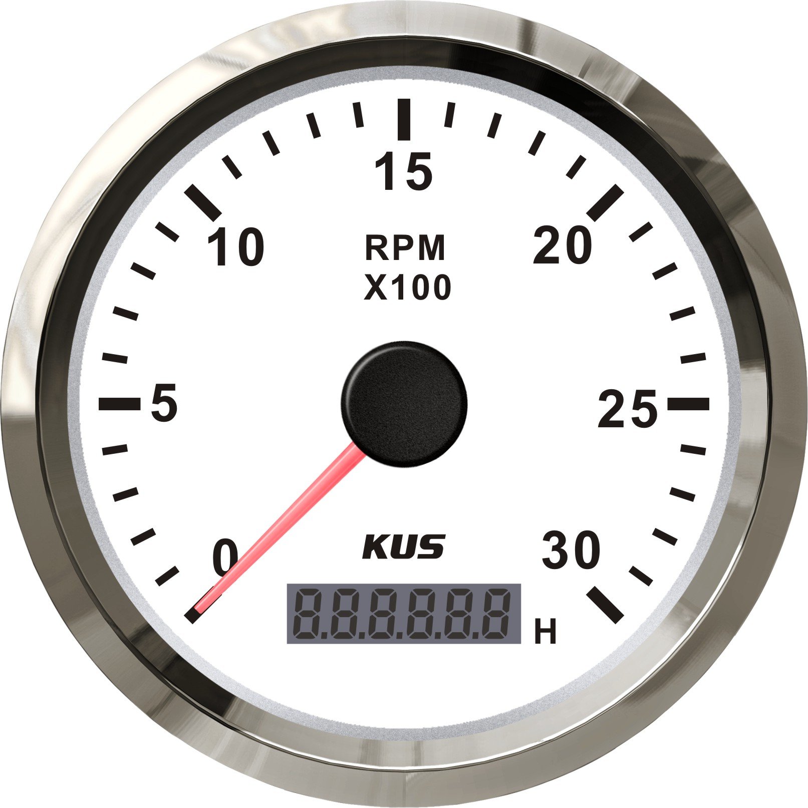 KUS Tachometer, wasserdicht, Tachometer, mit Stundenzähler, 3000 U/min, 85 mm, 12 V/24 V, mit Hintergrundbeleuchtung (weiß) von KUS