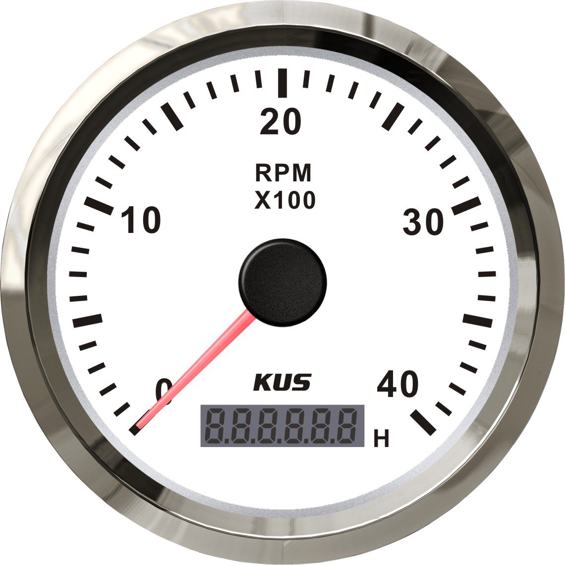 KUS - Drehzahlmesser mit digitalem Betriebsstundenzähler 4000RPM, weisses Display mit Edelstahl-Lünette von KUS