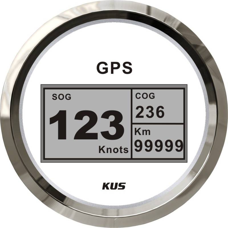 KUS Wasserdichter Geschwindigkeitsmesser, GPS, digital, mit Hintergrundbeleuchtung für Boot, Yacht, 85 mm, 9 – 32 V (weiß) von KUS