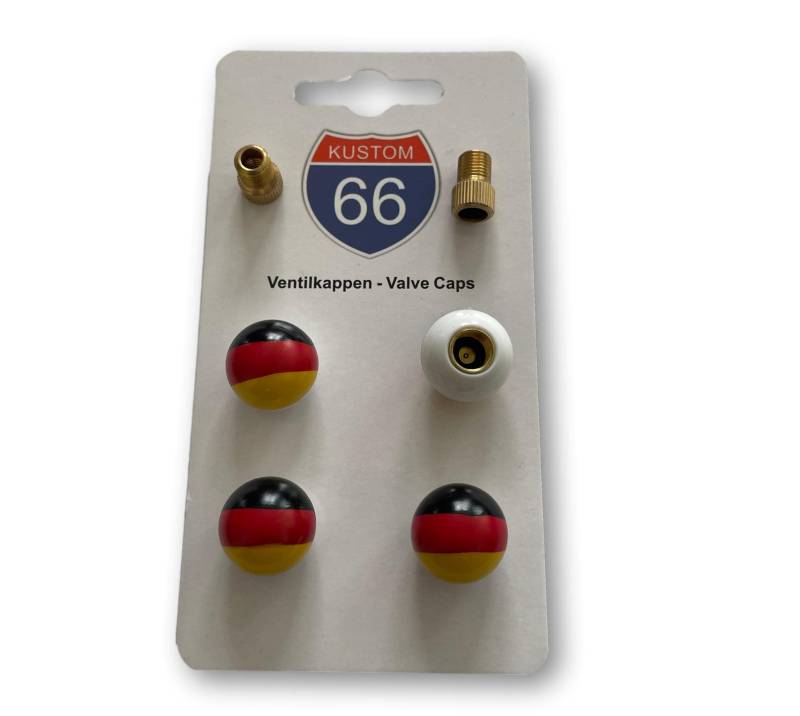 4er Set Ventilkappen + 2 Fahrradadapter - Deutschland Flagge - für jedes Auto, Motorrad und Fahrrad geeignet von KUSTOM66