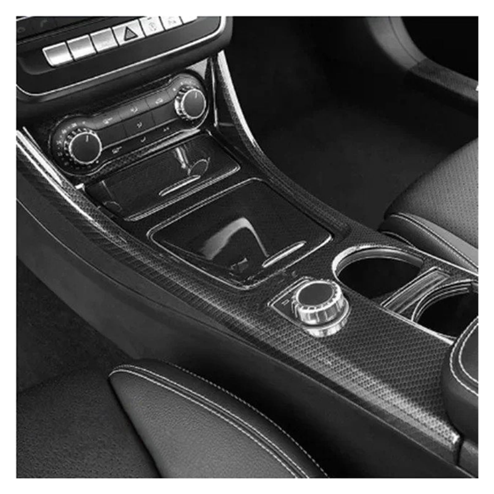 Auto Innendekoration Für Benz Für CLA C117 Für GLA X156 2014-2019 Wasser Tasse Lagerung Panel Trim Auto Zubehör Auto Styling Zentrale Steuerung Dekoration Aufkleber Interieur Dekor(Carbon Fiber-Left) von KUVIEZ