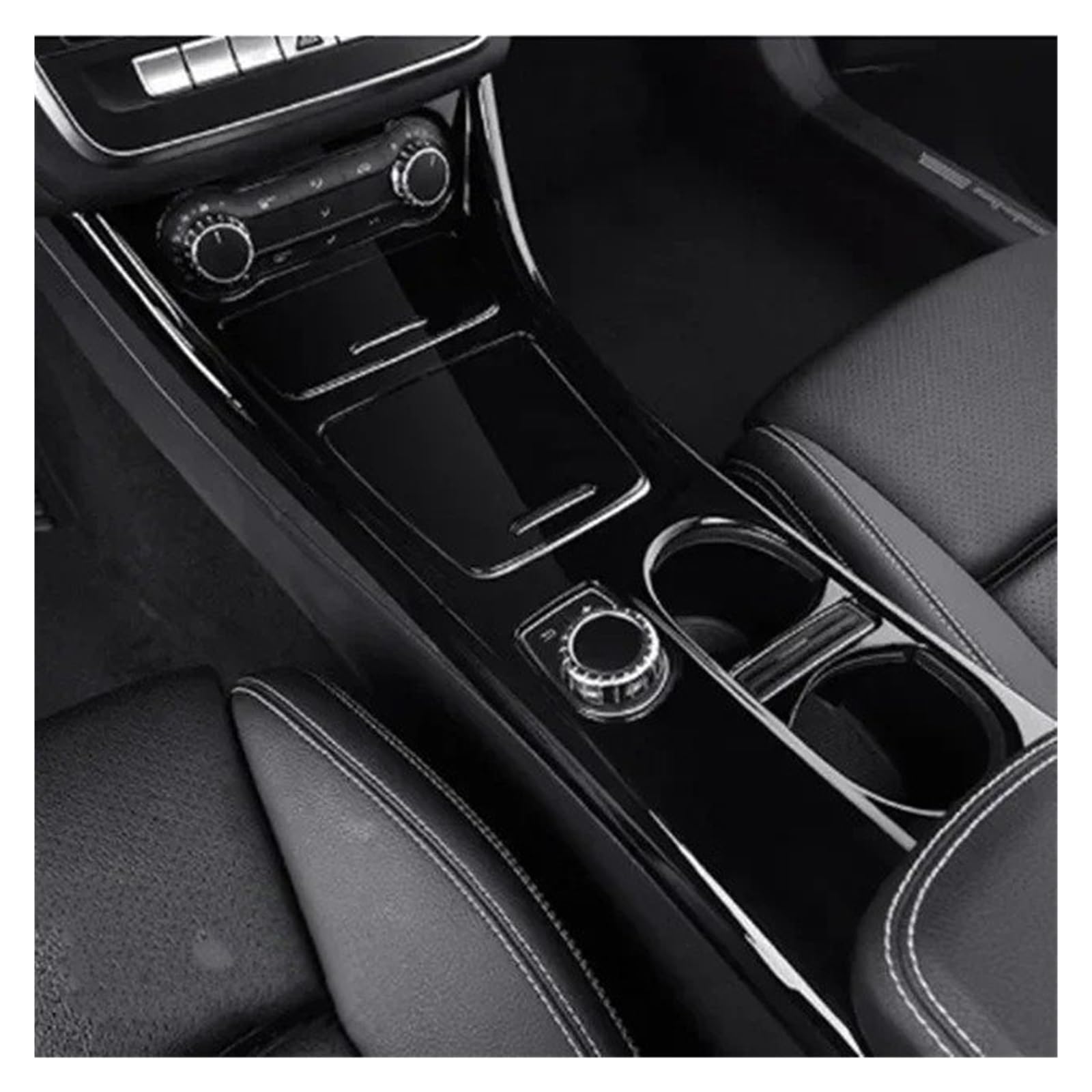 Auto Innendekoration Für Benz Für CLA C117 Für GLA X156 2014-2019 Wasser Tasse Lagerung Panel Trim Auto Zubehör Auto Styling Zentrale Steuerung Dekoration Aufkleber Interieur Dekor(Piano Black-Left) von KUVIEZ