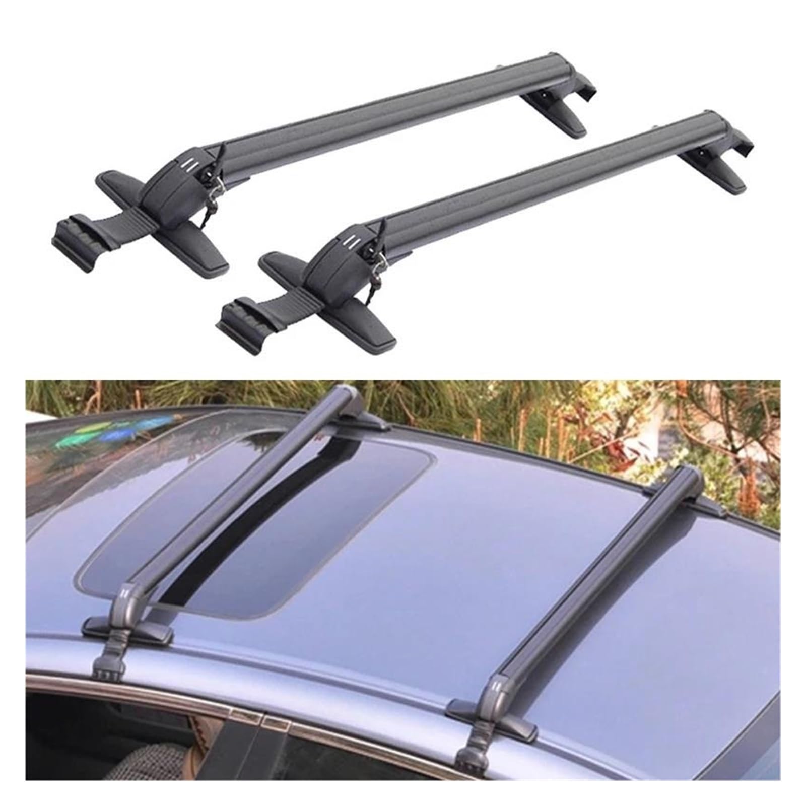 Dachgepäckträger 1 Paar Universal Auto Rack Fahrzeug Auto Dach Montage Rack Schiene Bar Schwarz Aluminium Gepäck Träger Mit Schloss Top Gepackträger(2pcs 100cm) von KUVIEZ