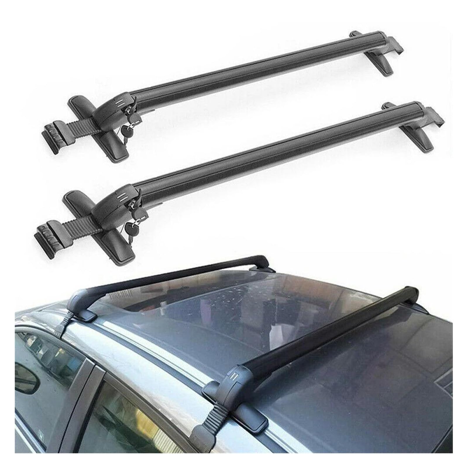 Dachgepäckträger 2 STÜCKE Universal Top Auto Rack Schwarz Fahrzeug Auto Dach Montage Rack Schiene Bar Aluminium Gepäckträger Mit Schloss Gepackträger von KUVIEZ