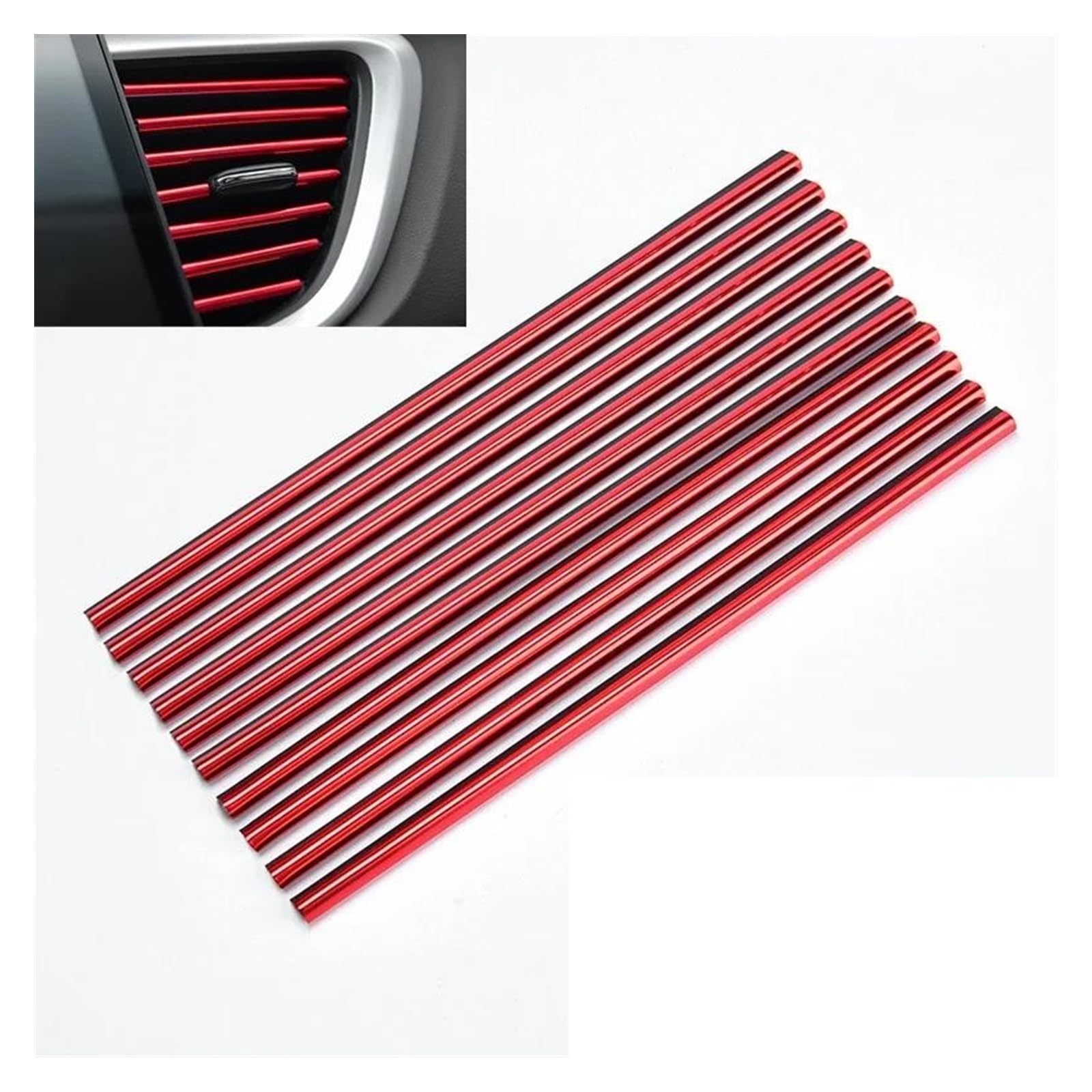 Interieurleisten Interieur Zubehör 10/5pc 20cm Auto Styling Zubehör Auto Klimaanlage Vent Outlet Dekorative Streifen U Form Innen Molding Trim Streifen Dekor(Rot,10PCS) von KUVIEZ