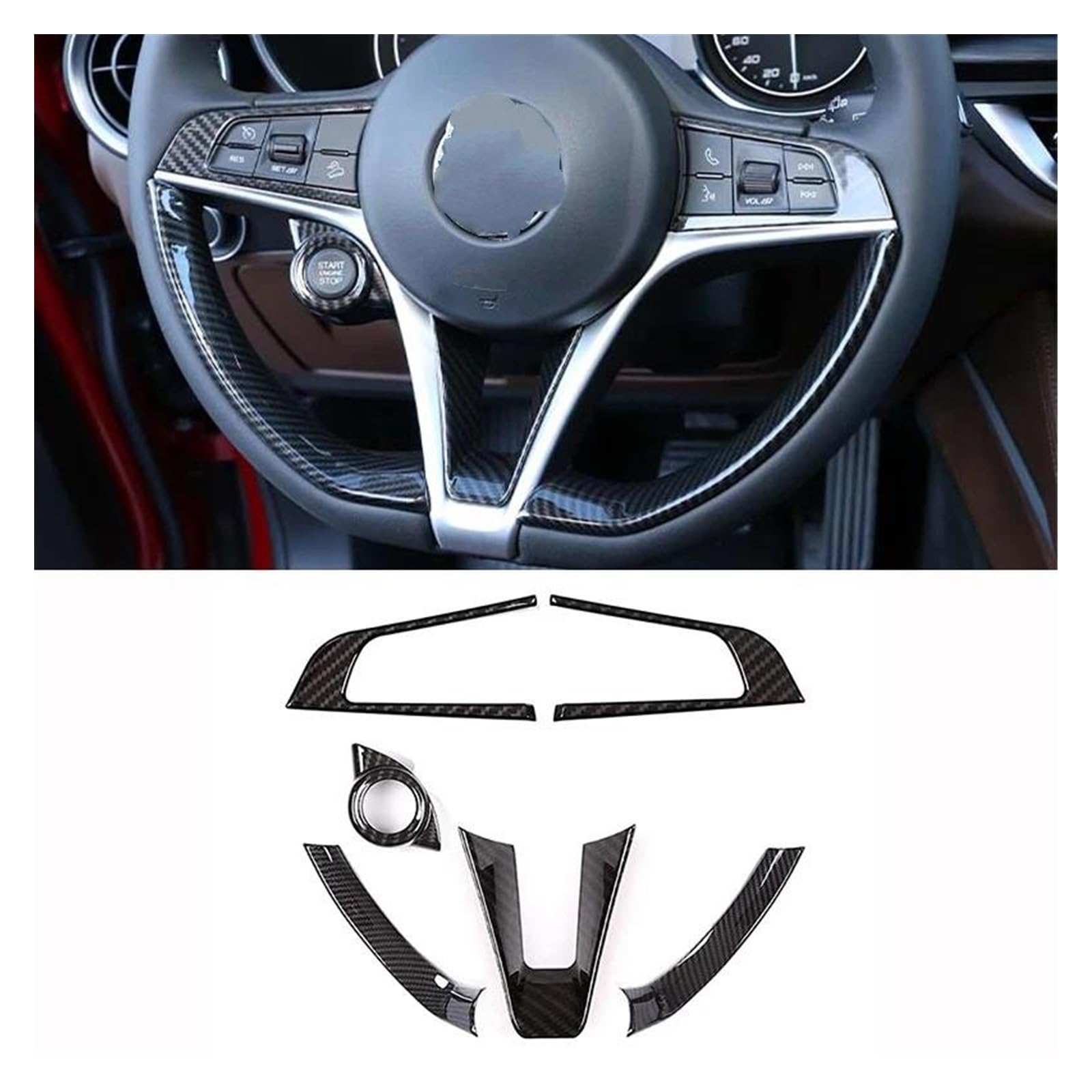 Interieurleisten Interieur Zubehör Auto Lenkrad Abdeckung Trim Für Alfa Für Romeo Für Giulia Für Stelvio 2017 2018 2019 Innen Zubehör ABS Carbon Faser Stil(Style A-6 pcs) von KUVIEZ