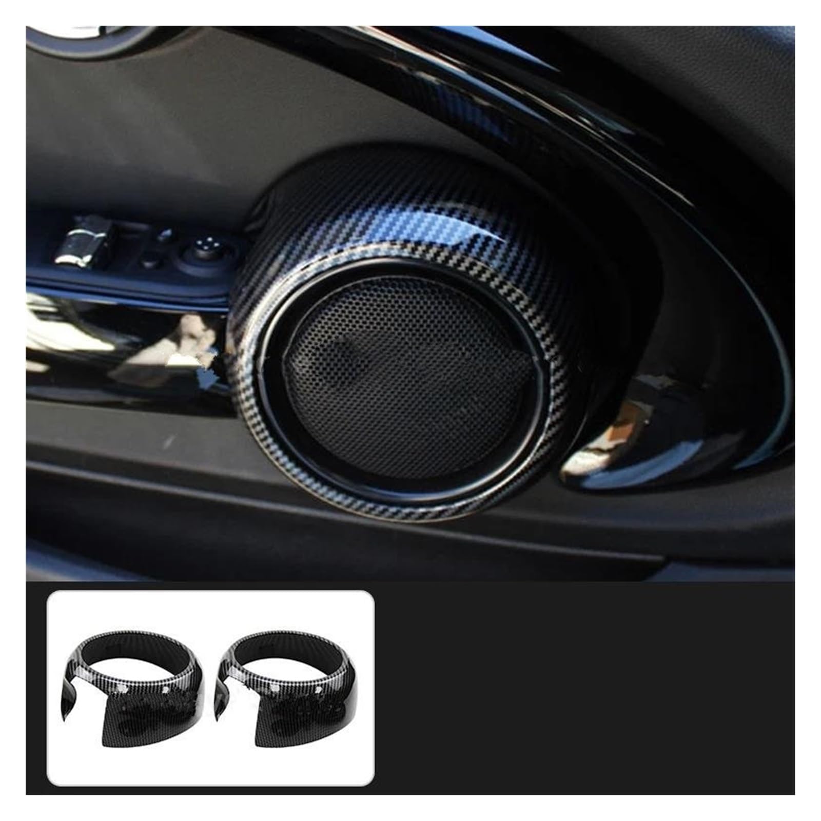 Interieurleisten Interieur Zubehör Für Für MINI Für ONE Für Cooper Für JCW F55 F56 F57 Zubehör Auto Tür Lautsprecher Schutzhülle Dekorative Abdeckung Shell Aufkleber(Carbon style) von KUVIEZ