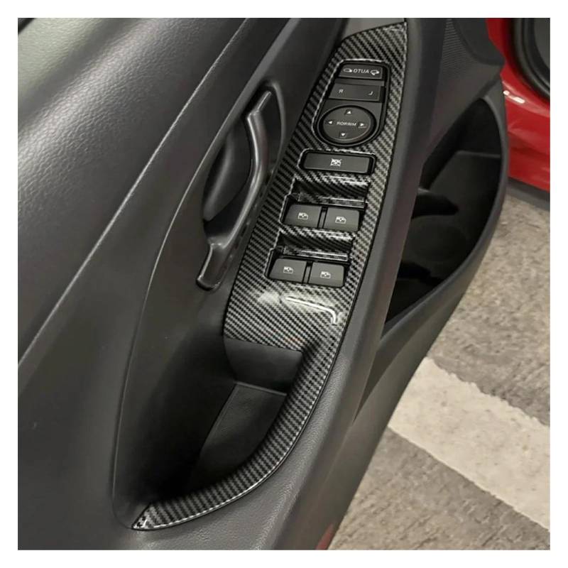 Interieurleisten Interieur Zubehör LHD Innen-Armaturenbrett-Konsole Gangschaltung Wasserbecher Fensterknopf Lüftungsschlitz-Trim-Abdeckung Für Hyundai Für I30 N Kohlefaser-Stil(Window Button Cover) von KUVIEZ