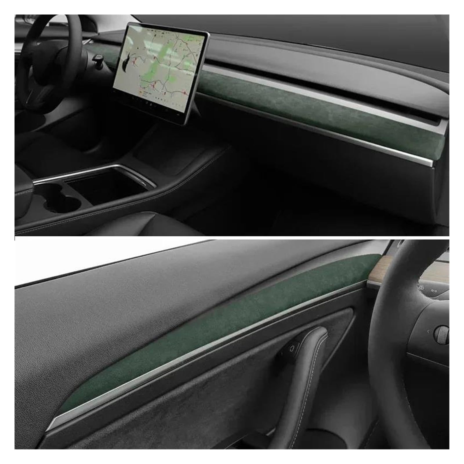 Interieurleisten Interieur Zubehör Wildleder Dashboard Panel Schutz Abdeckung Für Tesla Für Modell Y 3 Tür Trim Abdeckung Innen Zubehör Dash Dekor Aufkleber(Green 4pcs set) von KUVIEZ