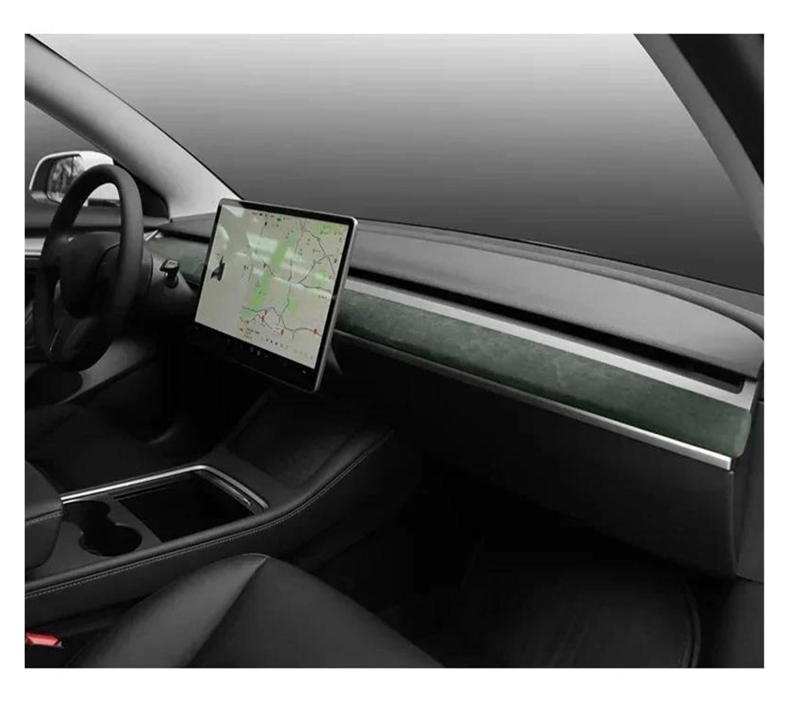 Interieurleisten Interieur Zubehör Wildleder Dashboard Panel Schutz Abdeckung Für Tesla Für Modell Y 3 Tür Trim Abdeckung Innen Zubehör Dash Dekor Aufkleber(Green for Dashboard) von KUVIEZ