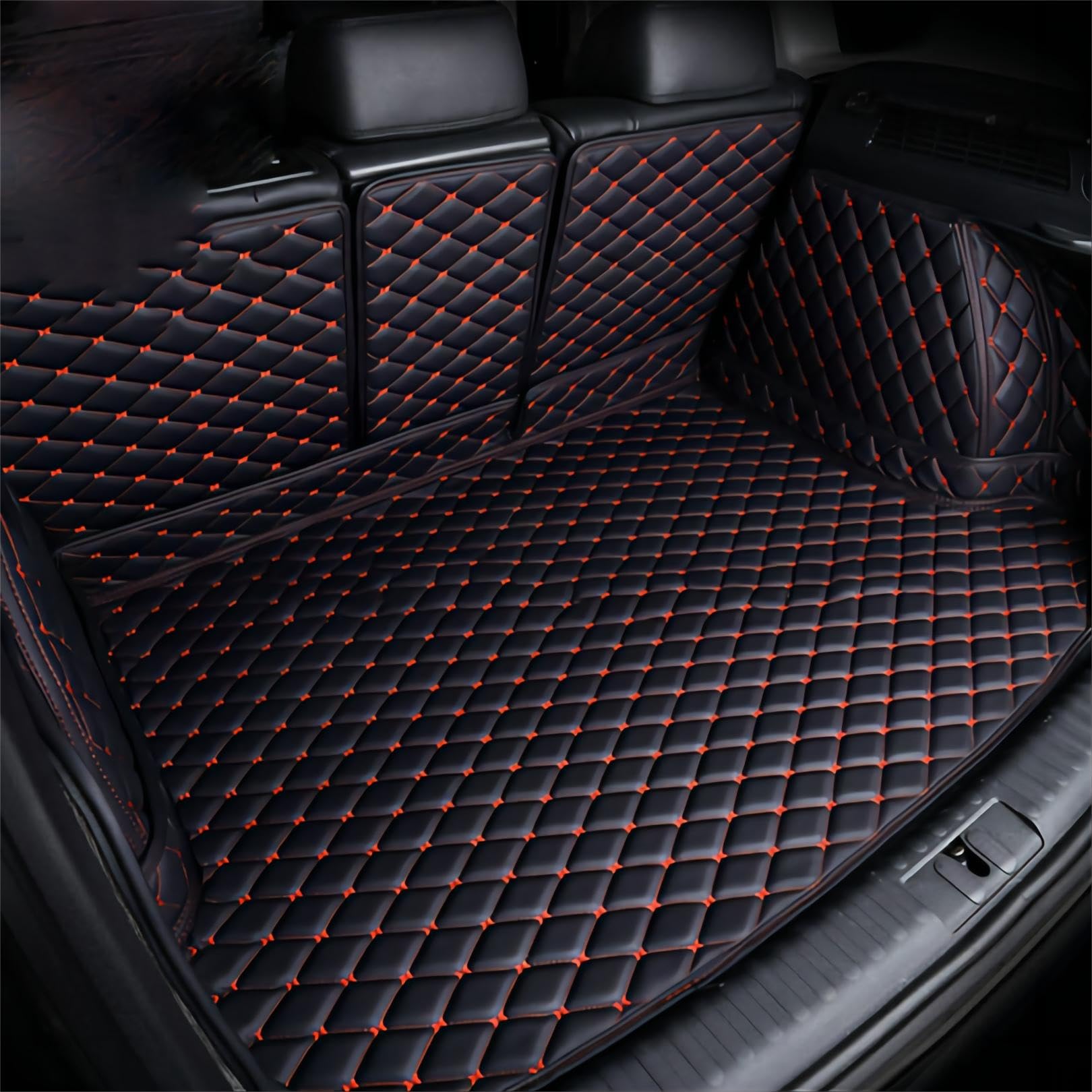 Kofferraum Schutzmatte für Audi Q7 4M (7-seat) 2015-2021 2022 2023, Kofferraumwanne Cargo Schutzmatte Kofferraum rutschfest Auto Zubehör,Black-red von KUYHYNDEW