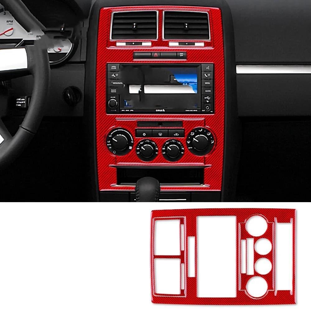 Mittelkonsole Interieur Für D&odge Für Magnum Für Ladegerät 2008 2009 2010 Auto Klimaanlage Schalter AC CD Panel Aufkleber Innen Trim Weichen Kohlenstoff Faser Lenkrad Rahmen Dekorative(A Red Carbon) von KVKQMLFEAW