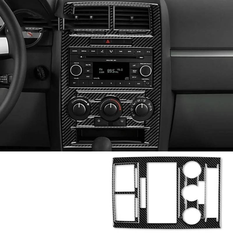 Mittelkonsole Interieur Für D&odge Für Magnum Für Ladegerät 2008 2009 2010 Auto Klimaanlage Schalter AC CD Panel Aufkleber Innen Trim Weichen Kohlenstoff Faser Lenkrad Rahmen Dekorative(B Black Carbon von KVKQMLFEAW