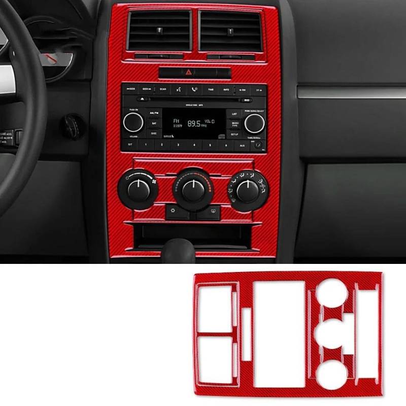 Mittelkonsole Interieur Für D&odge Für Magnum Für Ladegerät 2008 2009 2010 Auto Klimaanlage Schalter AC CD Panel Aufkleber Innen Trim Weichen Kohlenstoff Faser Lenkrad Rahmen Dekorative(B Red Carbon) von KVKQMLFEAW