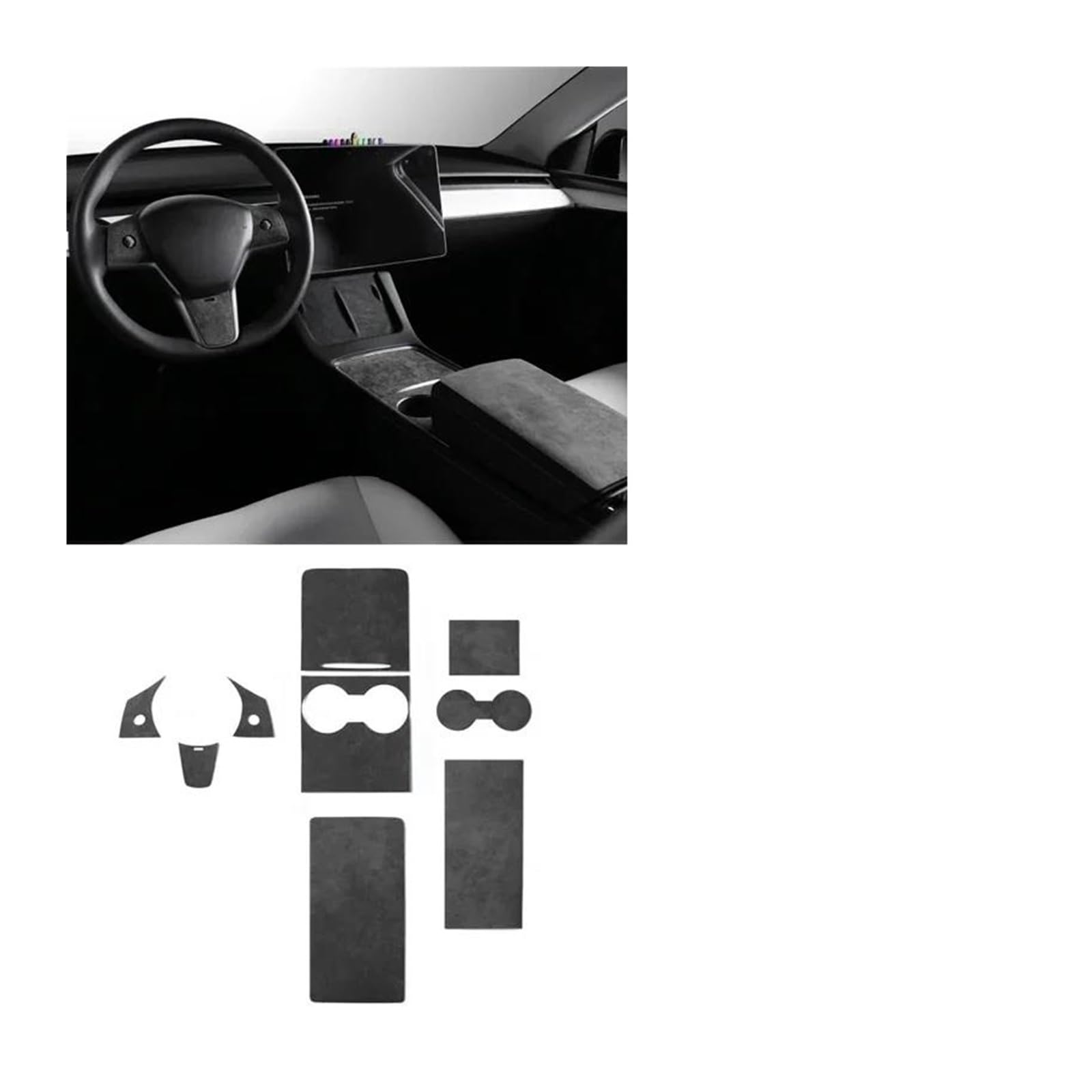 Mittelkonsole Interieur Für T&esla Für Modell 3 Für Y 2019 2020 2021 2022 2023 Auto Center Konsole Panel Trim Abdeckung Aufkleber Innen Tuning Lenkrad Rahmen Dekorative(Solid Black 9PCS) von KVKQMLFEAW