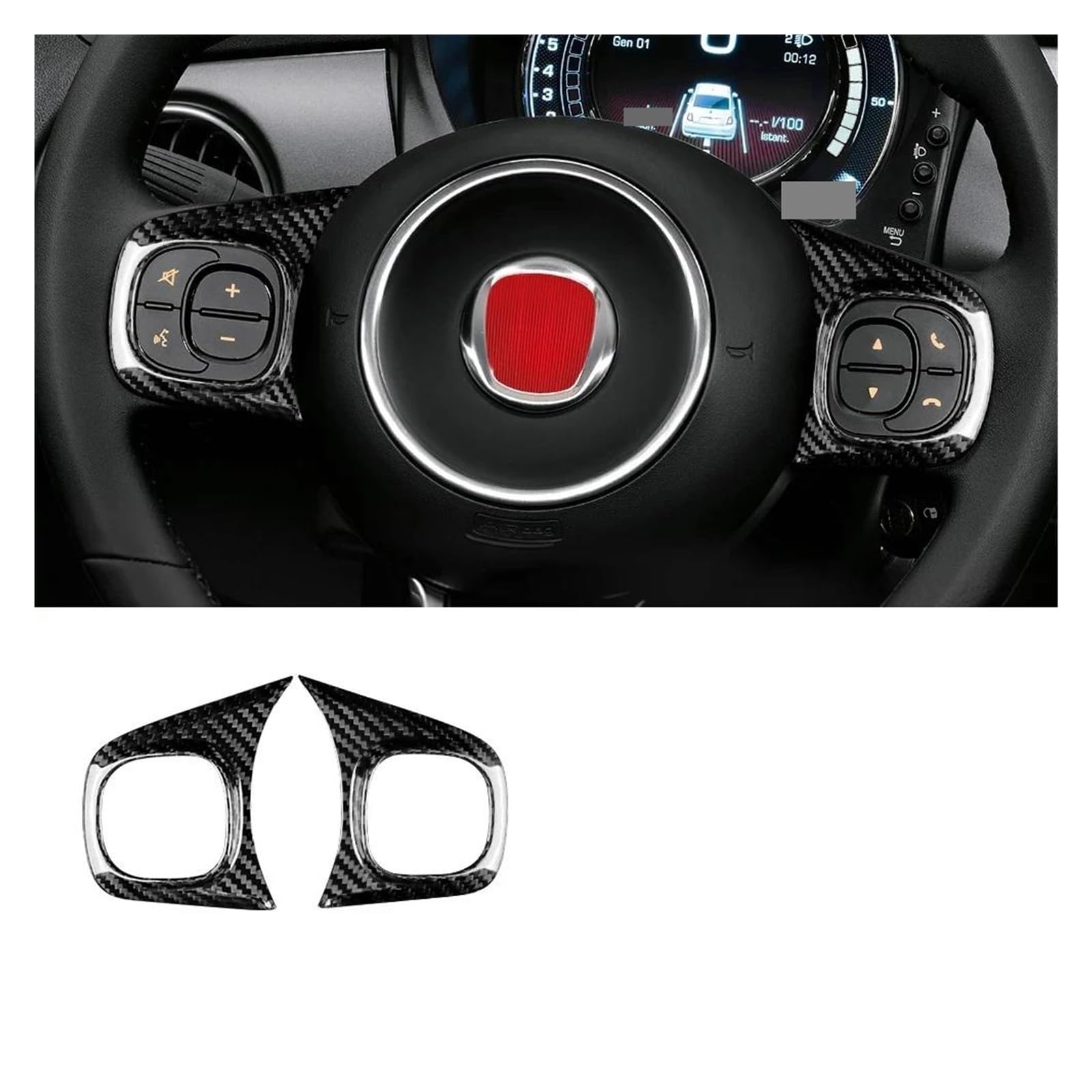 Mittelkonsole Trim Auto Lenkrad Boden Rahmen Carbon Faser Aufkleber Trim Zubehör Für Abarth 595 695 Für FIAT 500 2022 2023 2020 2021 Mittelkonsole Frame(Type A Button Black 2) von KVKQMLFEAW