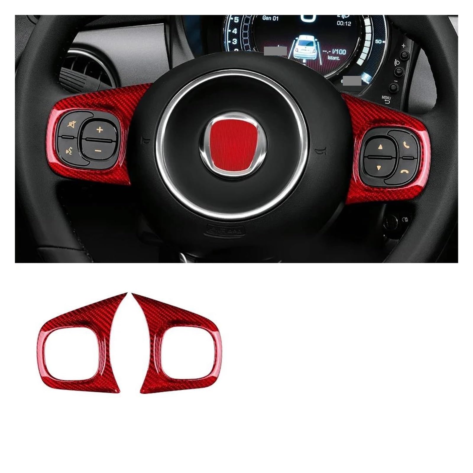 Mittelkonsole Trim Auto Lenkrad Boden Rahmen Carbon Faser Aufkleber Trim Zubehör Für Abarth 595 695 Für FIAT 500 2022 2023 2020 2021 Mittelkonsole Frame(Type A Button Red 2) von KVKQMLFEAW