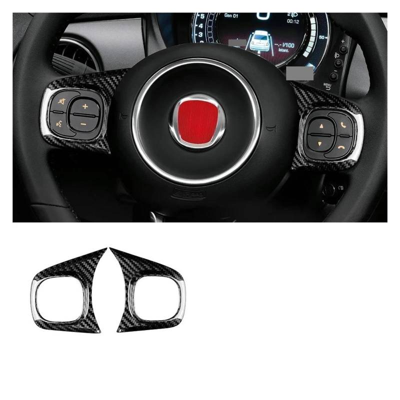 Mittelkonsole Trim Für FIAT 500 Für Abarth 595 695 2020 2021 2022 2023 Auto Lenkrad Unteren Rahmen Carbon Faser Aufkleber Trim Zubehör Mittelkonsole Frame(Type A Button Black 2) von KVKQMLFEAW