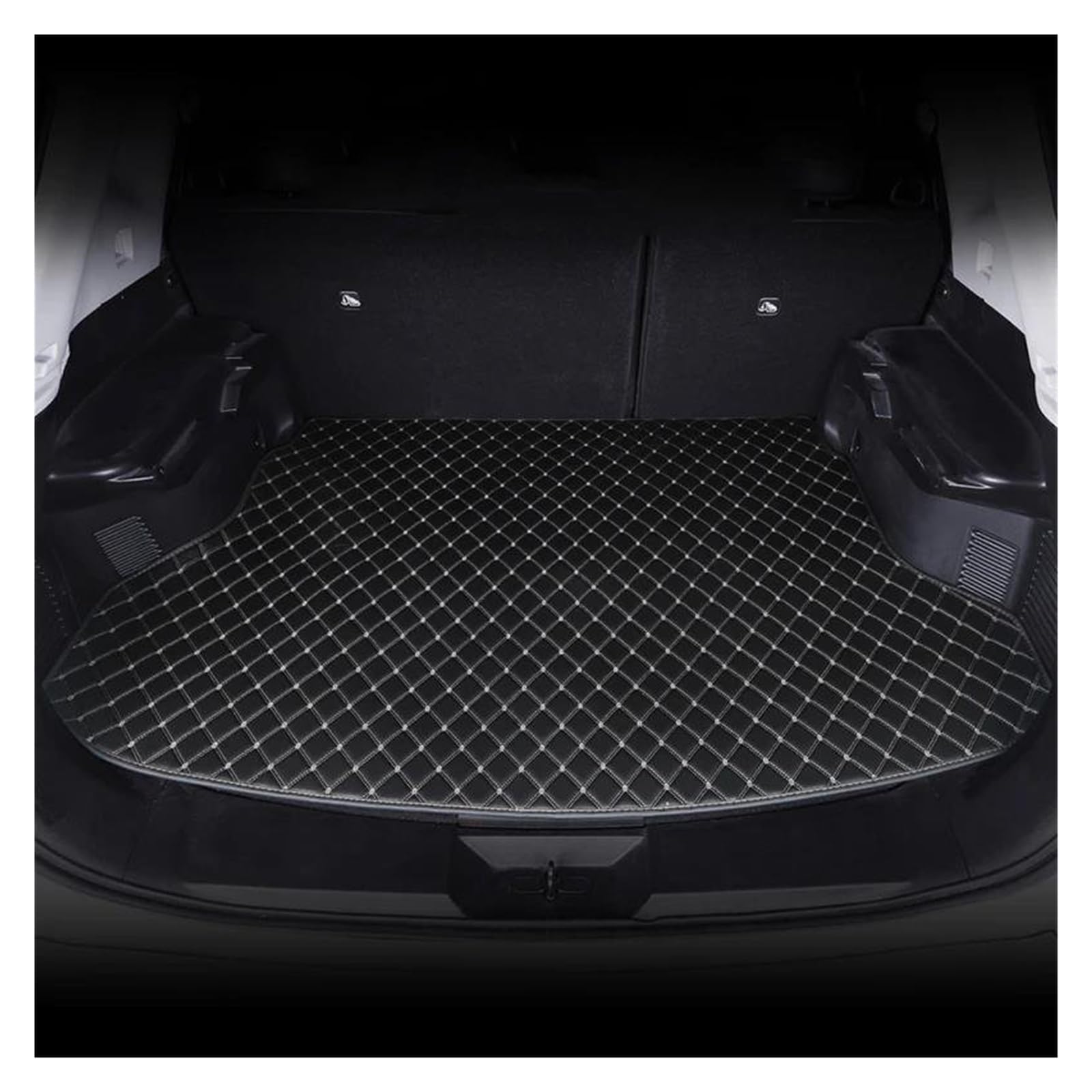 Cargo Teppich Schutzmatte Auto Stamm Matten PU Custom Teppich Zubehör Für H& Für E&lantra Für Ix25 Für Ix35 Für I30 Für I40 Für Kona Alle Modelle Cargo Teppich(Black White) von KWAYA