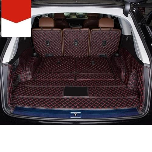 Cargo Teppich Schutzmatte Für Q7 7 Sitzer 2022 Auto Hohe Seite Stamm Matten Auto Stamm Matten Cargo-Liner Accesorios para Cargo Teppich(Black Red,Full Enclosed) von KWAYA