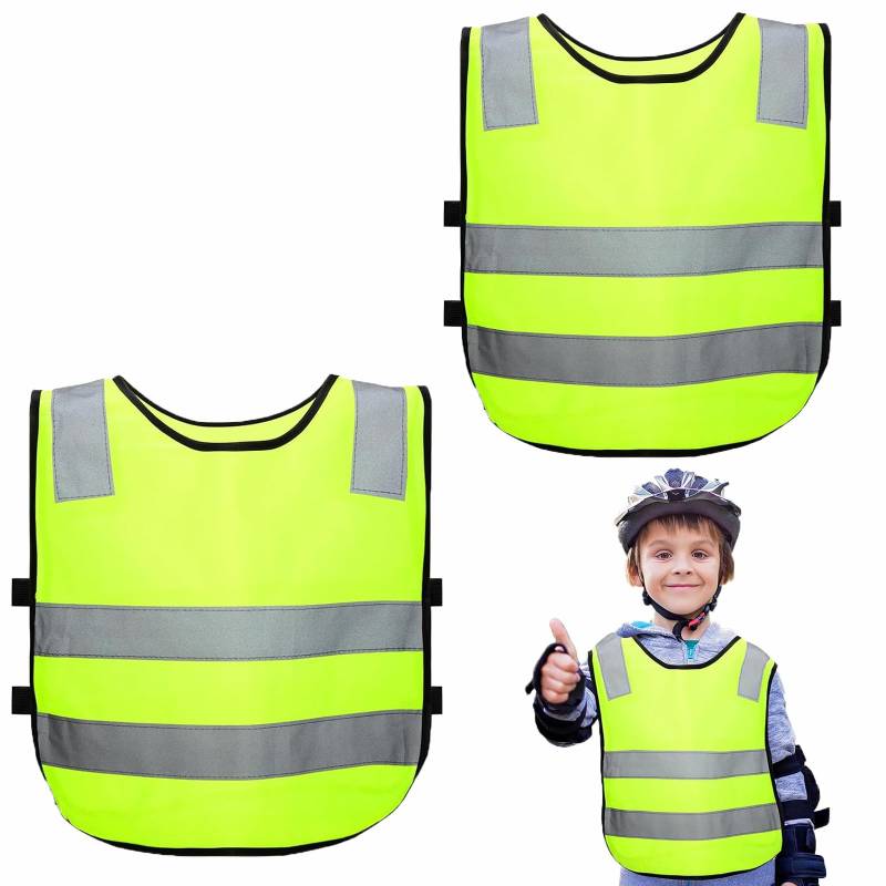 KWHSUN Leichte Warnwesten Kinder,2er Set Sicherheitsweste Kinder,Pannenweste,Reflektorenweste Kinder,für bessere Sichtbarkeit bei zur den Radfahren,Schulweg,Sport, Straßenverkehr von KWHSUN