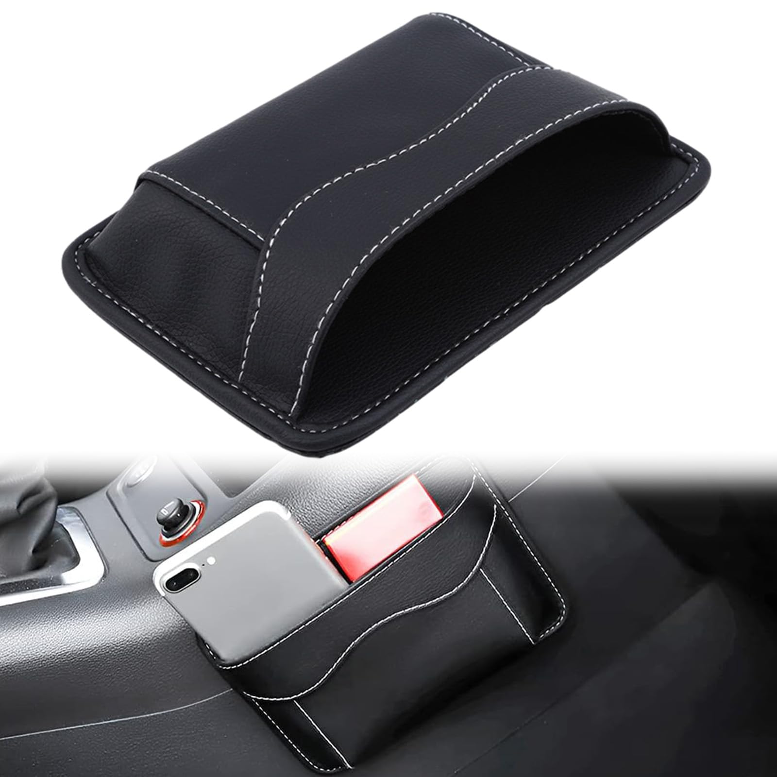 Autositz Organizer Seitentasche, Schwarz Autositz Gap Aufbewahrungsbox Mini Seitlicher Organizer für Autositze Selbstklebend Leder Autositze Gap Aufbewahrungsbox für Autositzlücken Handys Schlüssel von KWJEIULSOQ