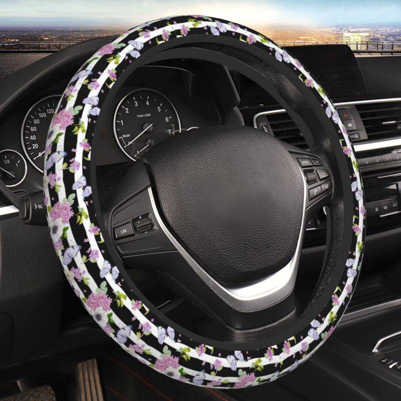 Car Steering Wheel Cover Universal 15 Inch Striped Flower Butterfly Women Girl Steering Wheel Protector von KWQDOZF