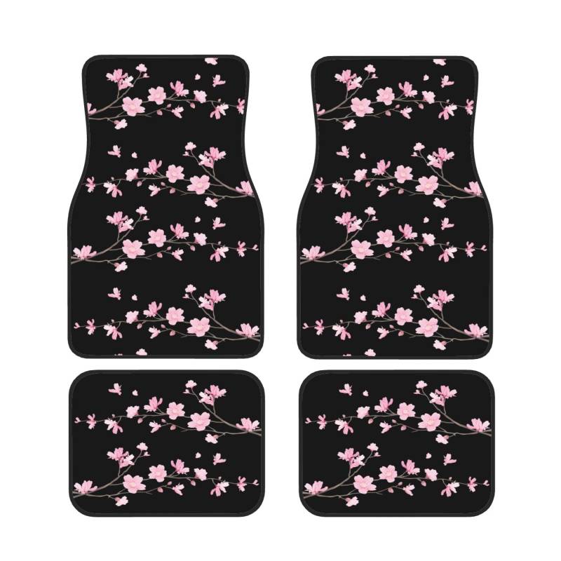 Cherry Blossom 4-teiliges Auto-Fußmatten-Set, Autoteppiche, komplette Sets, universelle Passform für SUV, Vans, Limousinen, LKWs, Allwetterschutz, Auto-Fußteppich von KWQDOZF