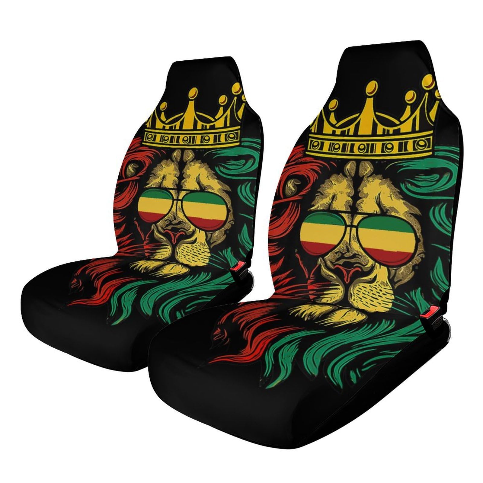 KWQDOZF 2 Autositzbezüge für vorne, strapazierfähiger Autositzschutz, Sitzbezüge für vorne aus Stoff, atmungsaktive Schalensitzbezüge für die meisten Autos, Reggae King Rasta Flag Lion Black von KWQDOZF