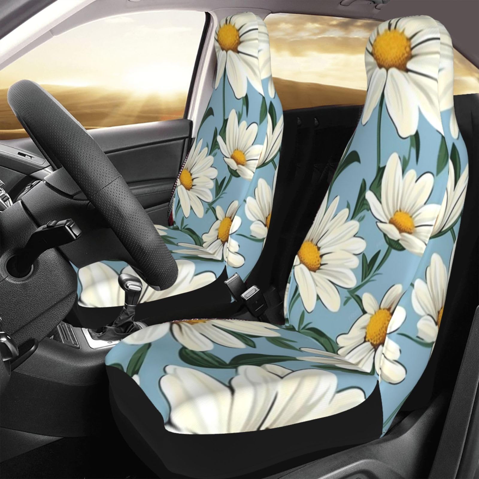 KWQDOZF Autositzbezüge, 2er-Set, Daisy-Print, für Frauen und Mädchen, universelle Passform für Auto, LKW, SUV von KWQDOZF