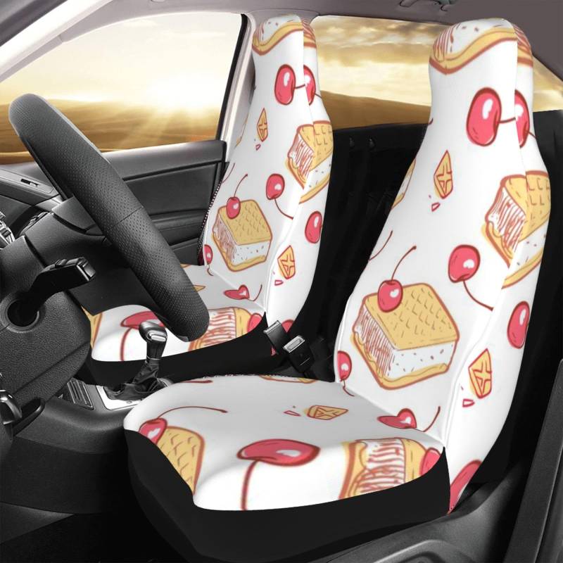 KWQDOZF Autositzbezüge 2er-Set, Doodle-Waffeln, Eiscreme-Kirschen, Frauen, Mädchen, Automatte, universelle Passform für Auto, LKW, SUV von KWQDOZF