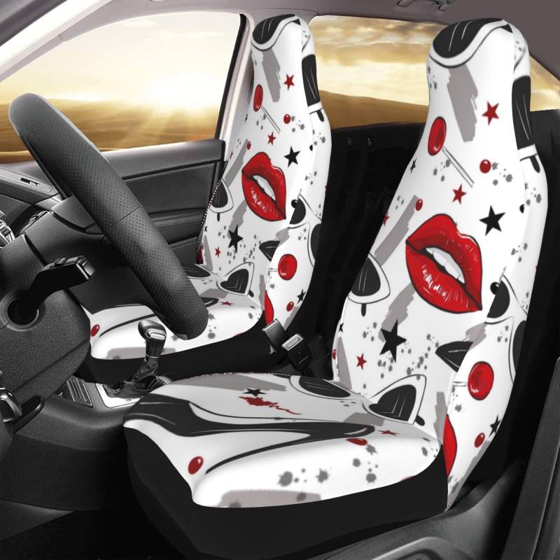 KWQDOZF Autositzbezüge 2er-Set, Lippen, High Heels, Bedruckt, Automatte, universelle Passform für Auto, LKW, SUV von KWQDOZF