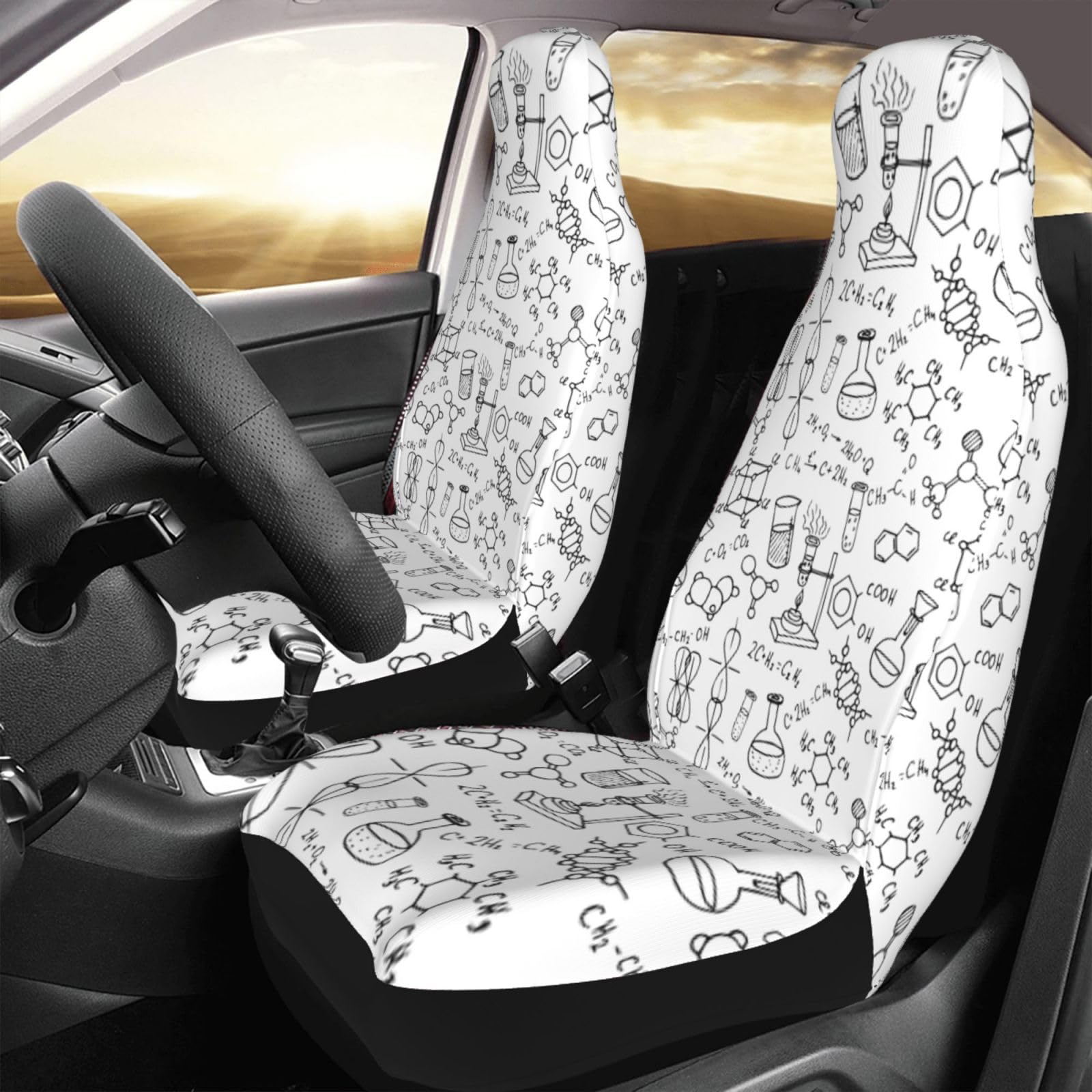 KWQDOZF Autositzbezüge 2er-Set mit Science Doodles, Automatte für Frauen und Mädchen, universelle Passform für Auto, LKW, SUV von KWQDOZF