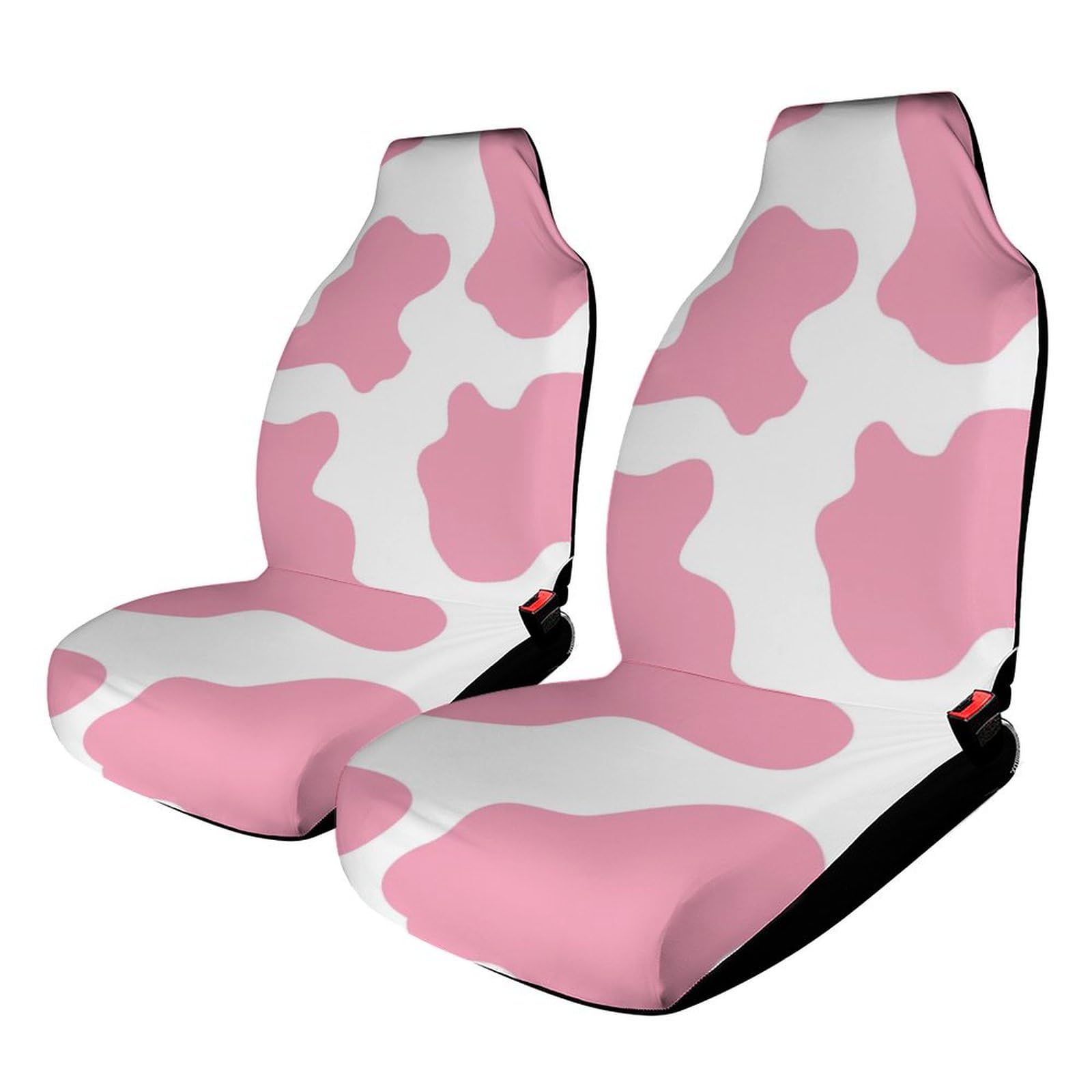 KWQDOZF Autositzbezüge für vorne, Stoff-Set, universelle Passform, schützendes Innenraum-Accessoire für Damen und Herren, süßes Kuh-Print, Pink von KWQDOZF