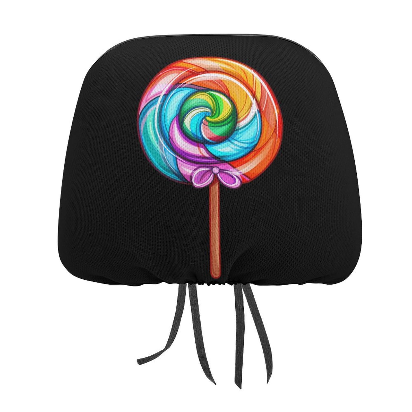 KWQDOZF Lollipop Rainbow Sucker Candy Auto-Kopfstützenbezug, personalisierter Kopfstützenschutzbezug, Kopfstützenkissenbezüge für die meisten Autos, 1 Stück von KWQDOZF