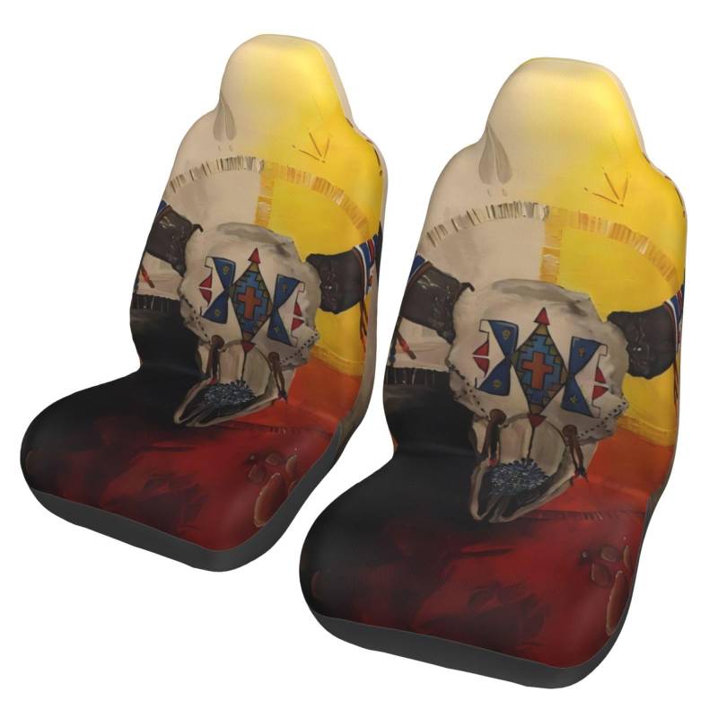 KWQDOZF Native American Art Medicine Wheel Bison Set mit 2 Autositzbezügen, universeller Schutz für die Vordersitze, passend für Autos, SUVs, Limousinen und LKWs, Schwarz von KWQDOZF