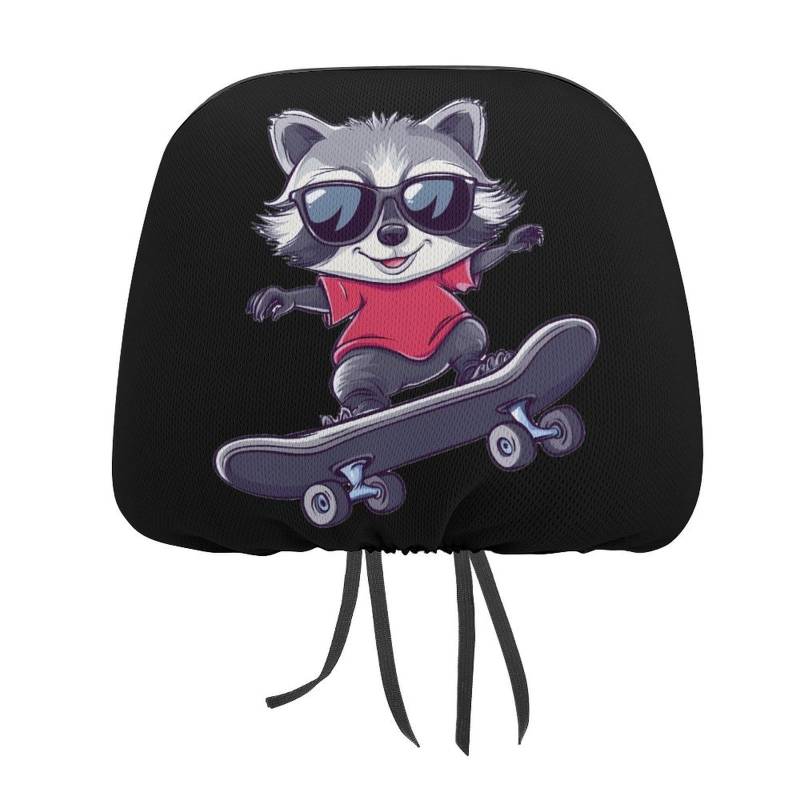 KWQDOZF Waschbär Cool Skateboard Auto-Kopfstützenbezug, personalisierter Kopfstützenschutzbezug, Kopfstützenkissenbezüge für die meisten Autos, 1 Stück von KWQDOZF