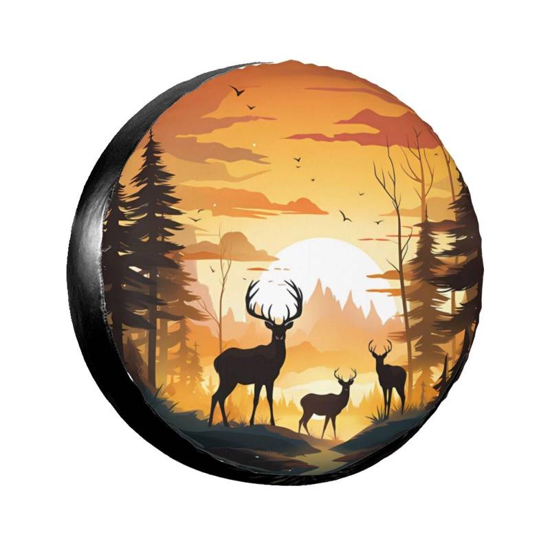 Radschützer mit „Deer at Sunset-Motiv, universelle Passform für 15-Zoll-Anhänger, Wohnmobil-, SUV- und LKW-Wohnwagenzubehör. von KWQDOZF