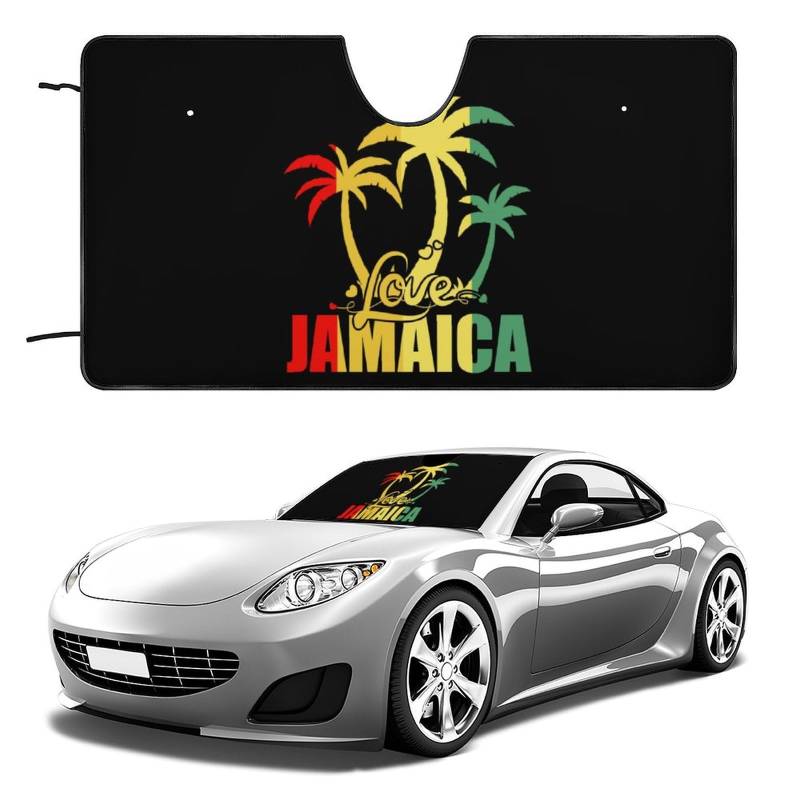 Sonnenschutz mit Aufschrift „Love Jamaica Wind, faltbar, reflektierend, blockiert UV-Strahlen, Auto-Innenausstattung von KWQDOZF