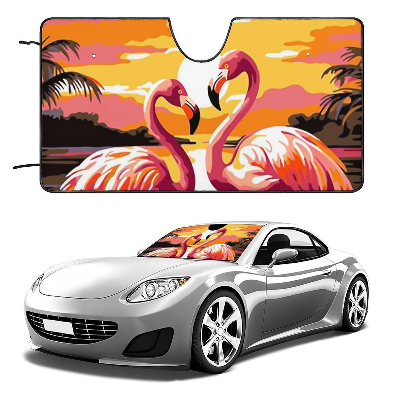 Sonnenschutz mit Flamingo-Motiv, für den Strand, Wind, faltbar, reflektierend, blockiert UV-Strahlen, Auto-Innenausstattung von KWQDOZF