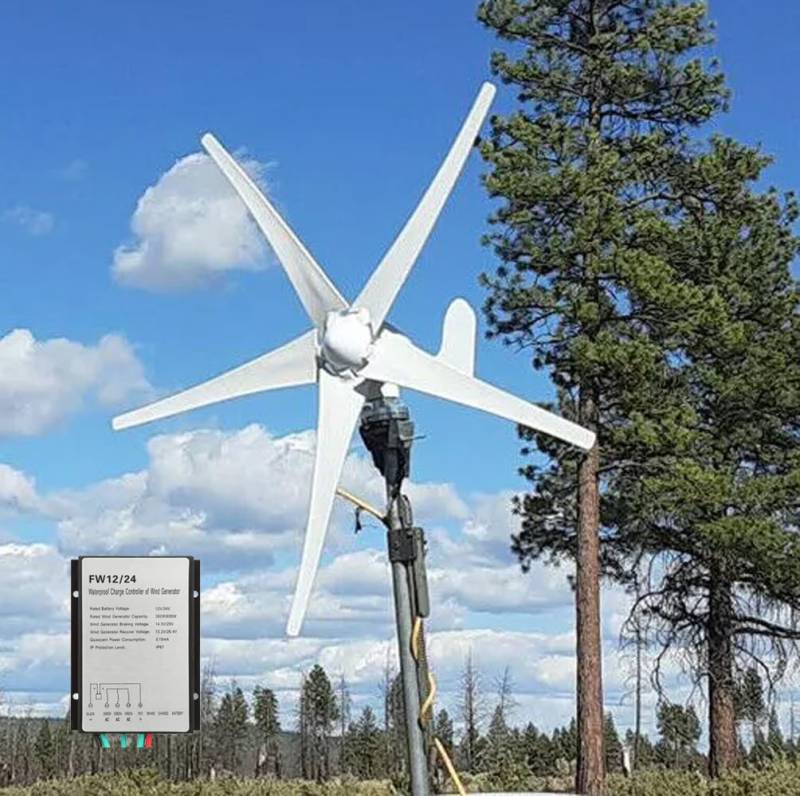 500W Horizontal Windkraftanlage 12V 24V Windturbinen 3-Phasen Generator 5-Blätter Windgenerator Komplettanlage für Stromergänzung,mit MPPT Laderegler (12, Volt) von KX-ENERGIE