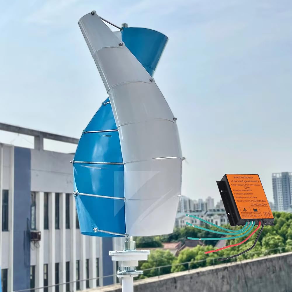 600W Helix Vertikale Windkraftanlage 12V 24V Dreiphasig Windturbine Magnetschwebeachsen Generator Leise Savonius Windräder mit Controller,Niedrige Startwindgeschwindigkeit von KX-ENERGIE