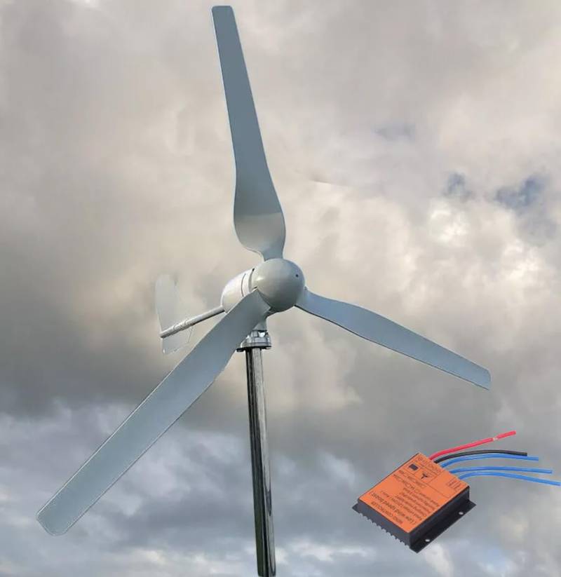 KX-ENERGIE 1000W 12V 24V 48V Horizontaler Windgenerator 3 Phase AC Windturbine mit 3 Flügeln Windkraftanlage Permanentmagnet Generator Geräuscharm Heimgebrauch Windräder mit MPPT Laderegler von KX-ENERGIE