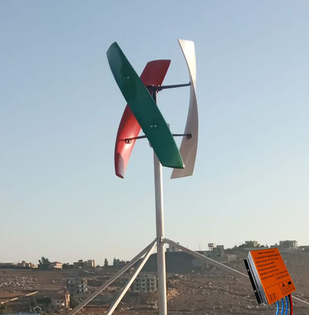 KX-ENERGIE 1000W Vertikale Achse Windturbine 12V 24V 48V Windkraftanlage Magnetische Levitation Windgenerator Heimgebrauch elektrischer Stromerzeuger Helix Windräder mit MPPT-Laderegler (12, Volt) von KX-ENERGIE