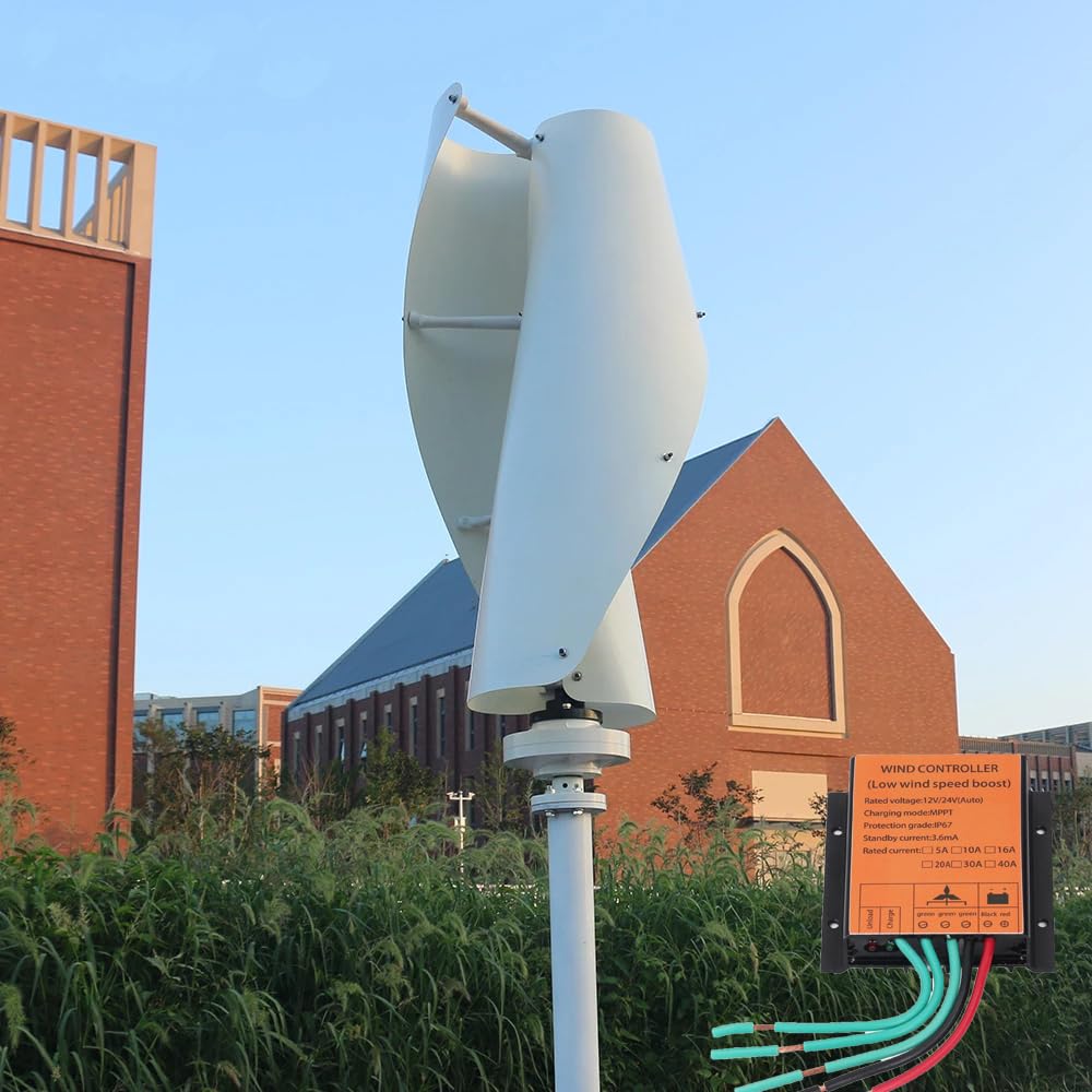 KX-ENERGIE 3 Phasen Vertikale Windkraftanlage 600W 12V 24V,Leise 2 Flügel Helix Windturbine Magnetische Levitation Windgenerator mit MPPT Laderegler Windrad für Haus, Geschäft Energieversorgung von KX-ENERGIE