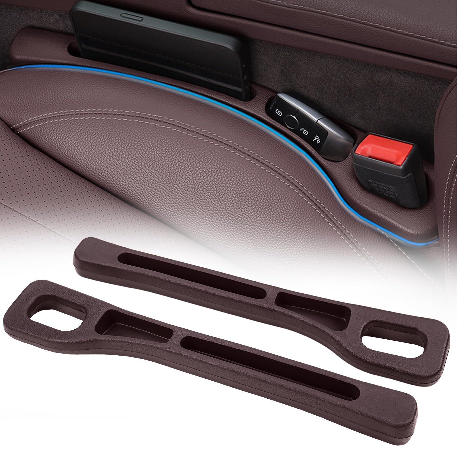 KXVXXV Autositz Lückenfüller Universal Car Seat Gap Filler Autositz Spaltfüller 2 Stück für Kleinigkeiten Handys (Braun) von KXVXXV