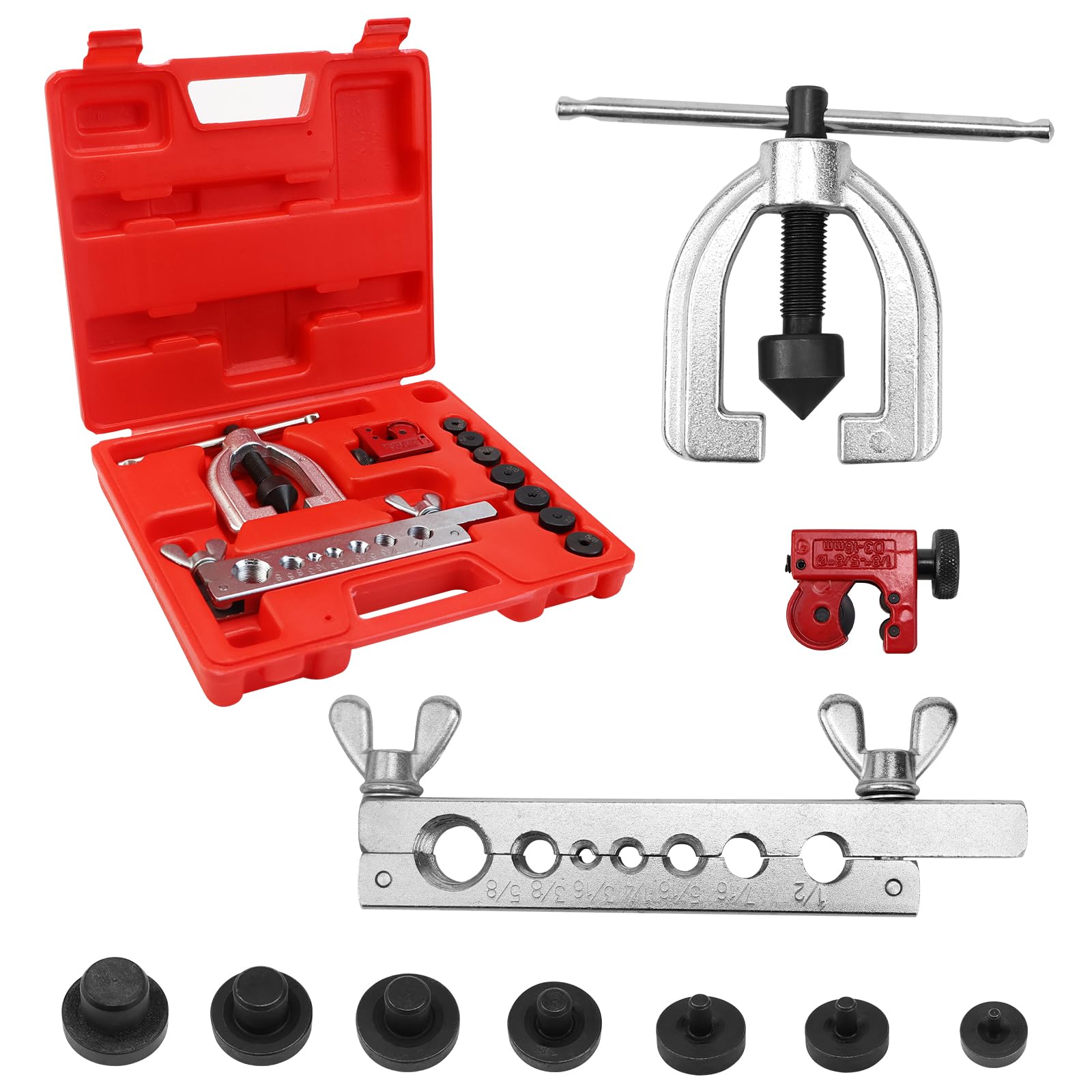 KXVXXV Bremsleitung Bördelgerät Bördelwerkzeug Klimaanlage mit Rohrschneider 3/16“|1/4“|5/16“|3/8“|7/16“|1/2“|5/8“ für Doppelt und Einfach Bremsleitung von KXVXXV