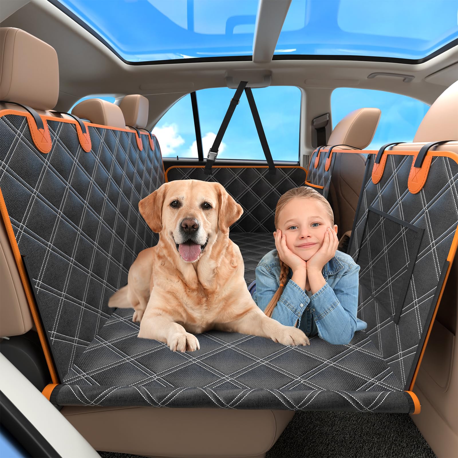 KYG Hunderücksitzverlängerung, harte Unterseite, Hundehängematte für Auto, Hundeautositzbezug für Rücksitz, wasserdicht, mit Netzfenster und Aufbewahrungstasche, Hundehängematte, Reisebett für Autos, von KYG