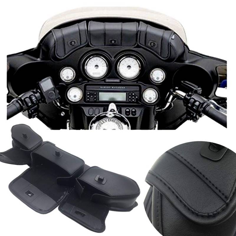 KYN Motorrad-Windschutzscheiben-Tasche, Sattel, 3 Taschen, 3 Taschen, Verkleidung, Tasche, passend für Harley Touring Electra Street Tri Glide 1996–2013 für 96–13 Harley-Davidson Touring, schwarz von KYN