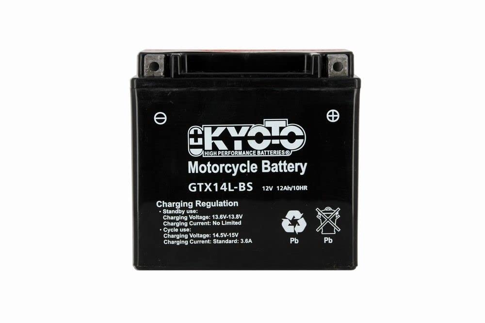 Motorradbatterie Kyoto GTX14L-BS (YTX14L-BS) wartungsfrei 12V 12Ah 150x87x147mm passend für HARLEY-DAVIDSON XR1200X 1200 2011- von KYOTO